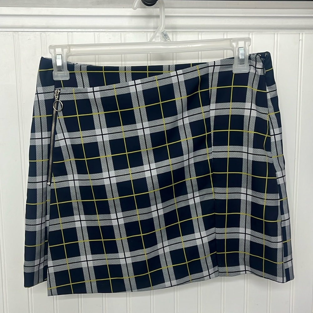 Bar III Navy and White Plaid Mini Skirt